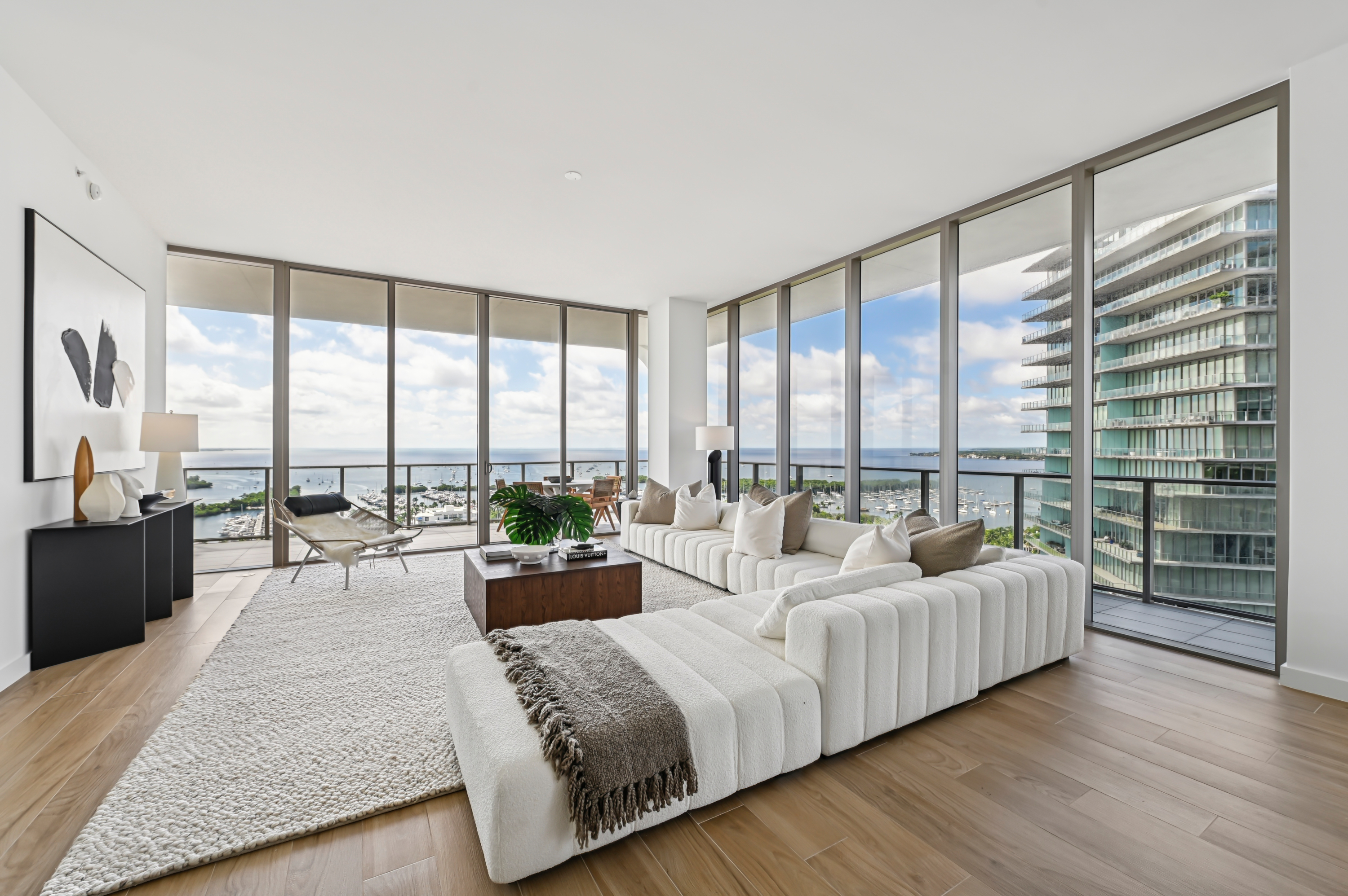 S Bayshore Dr luxury living room with bay views